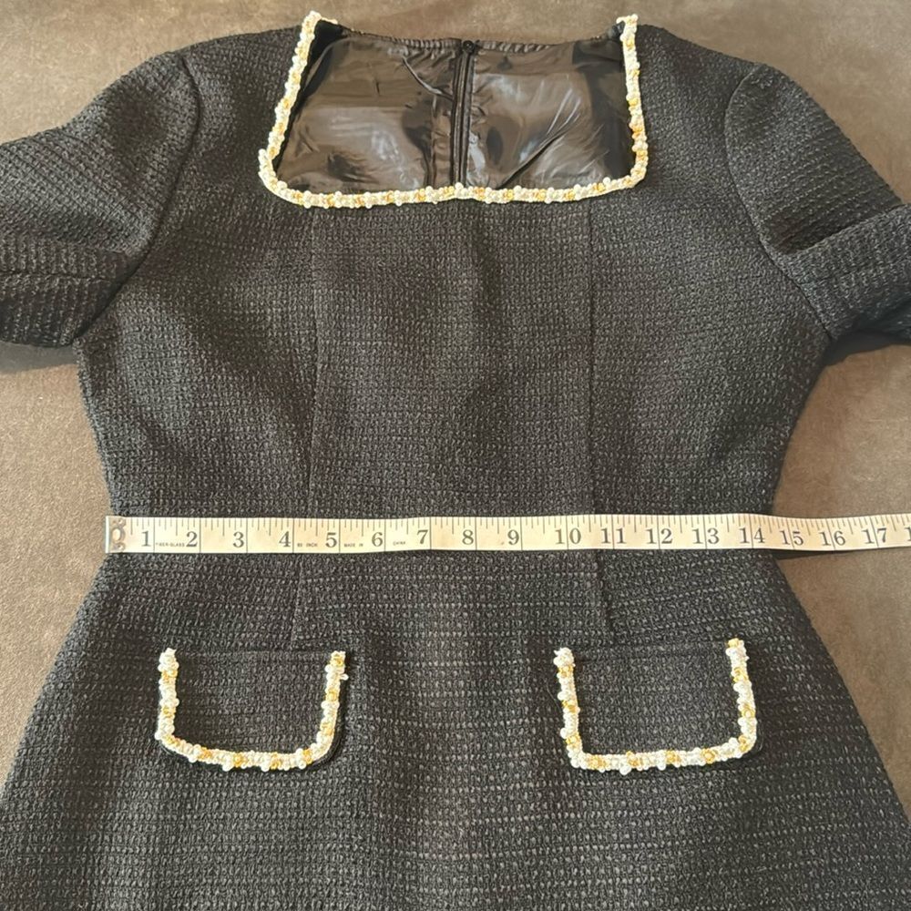 Women’s Short Black Dress Square Neck Faux Pearl-Like Trim **Tag L fits like M - Picture 11 of 16